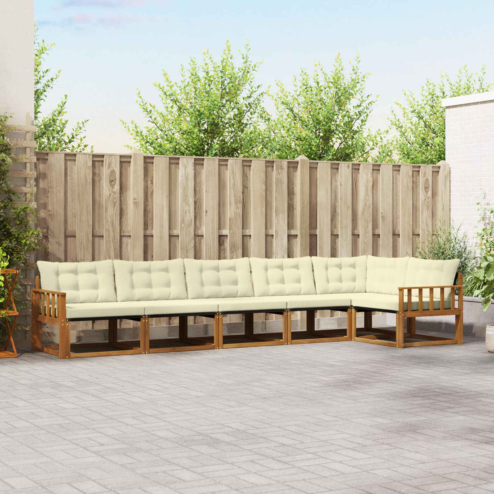 Zunanja garnitura za sedenje z blazino 6 pcs Naravna in smetana