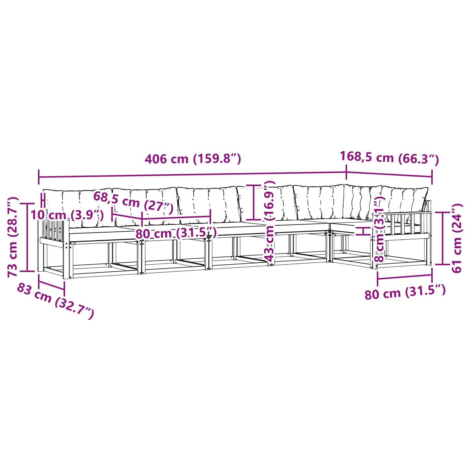 Zunanja garnitura za sedenje z blazino 6 pcs Naravna in smetana - slika 9