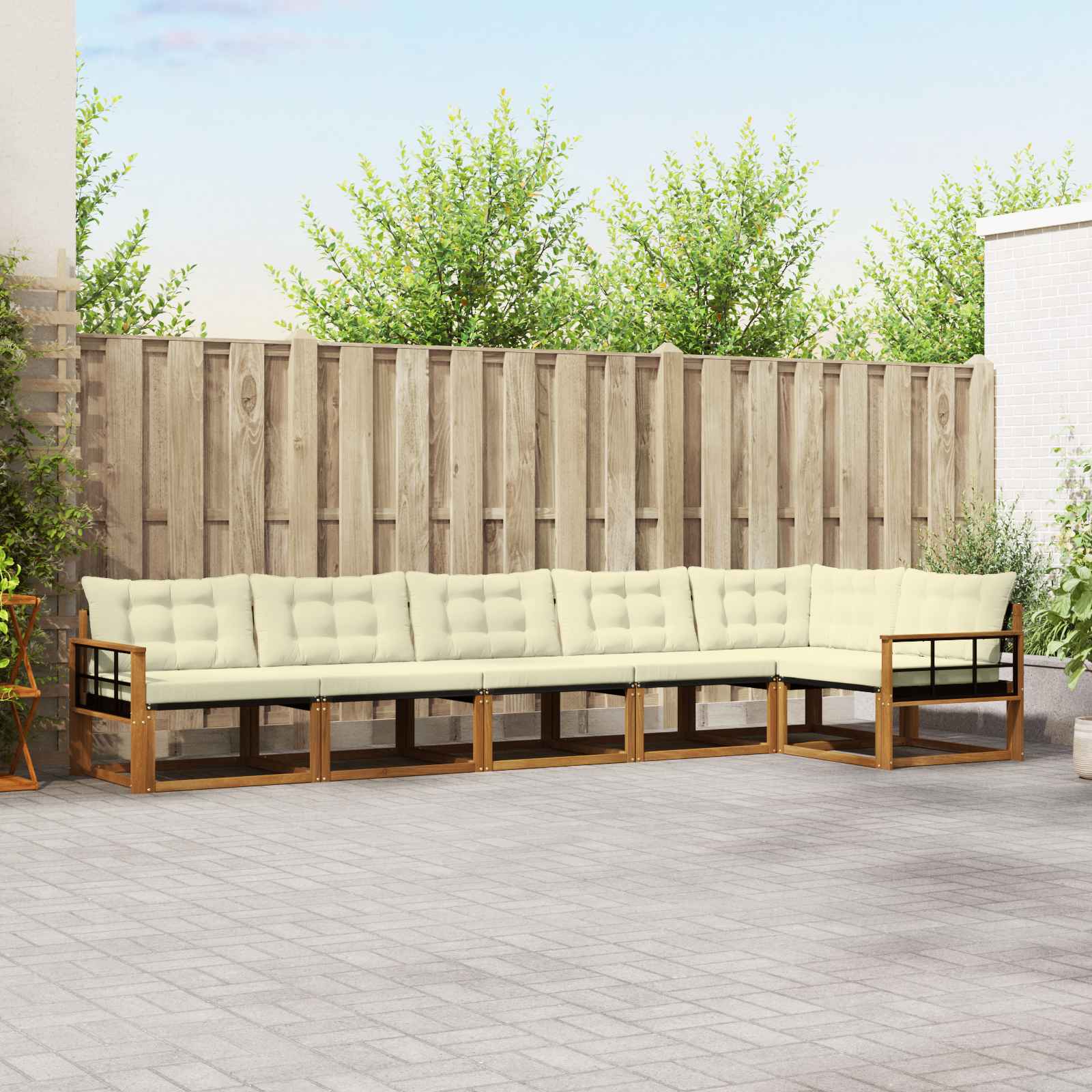 Zunanja garnitura za sedenje z blazino 6 pcs Naravna in smetana