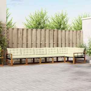 Zunanja garnitura za sedenje z blazino 6 pcs Naravna in smetana