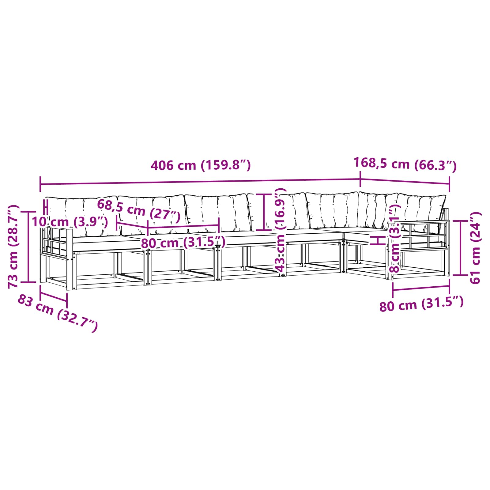 Zunanja garnitura za sedenje z blazino 6 pcs Naravna in smetana - slika 9