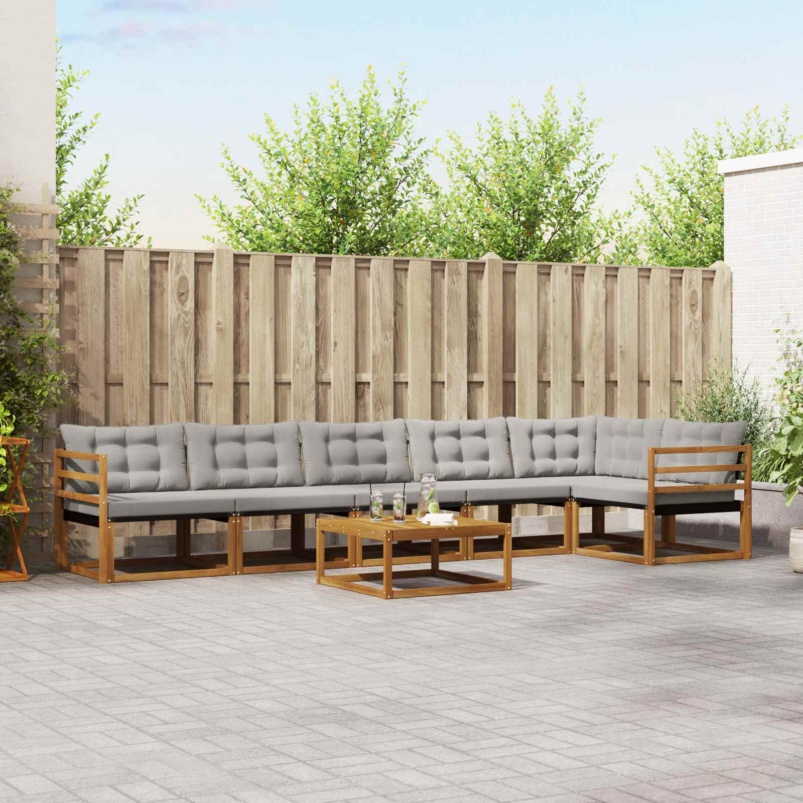 vidaXL Outdoor-Sofagarnitur mit Kissen 7 pcs Natürlich und Hellgrau