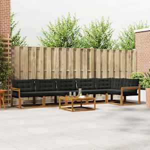 Zunanja garnitura za sedenje z blazino 7 pcs Naravna in črna