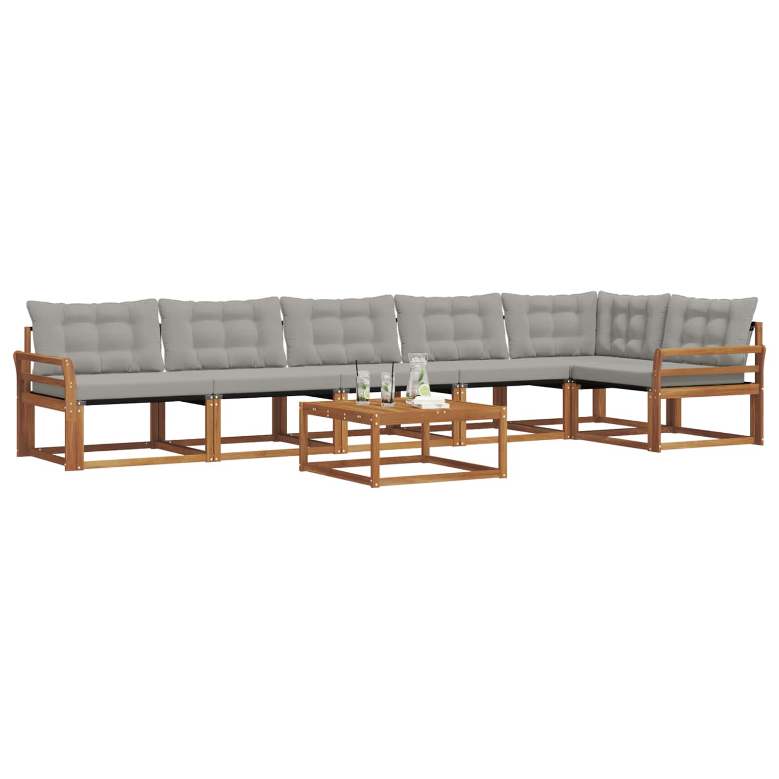 Thumbnail - vidaXL Outdoor-Sofagarnitur mit Kissen 7 pcs Natürlich und Hellgrau