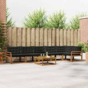 Zunanja garnitura za sedenje z blazino 7 pcs Naravna in črna