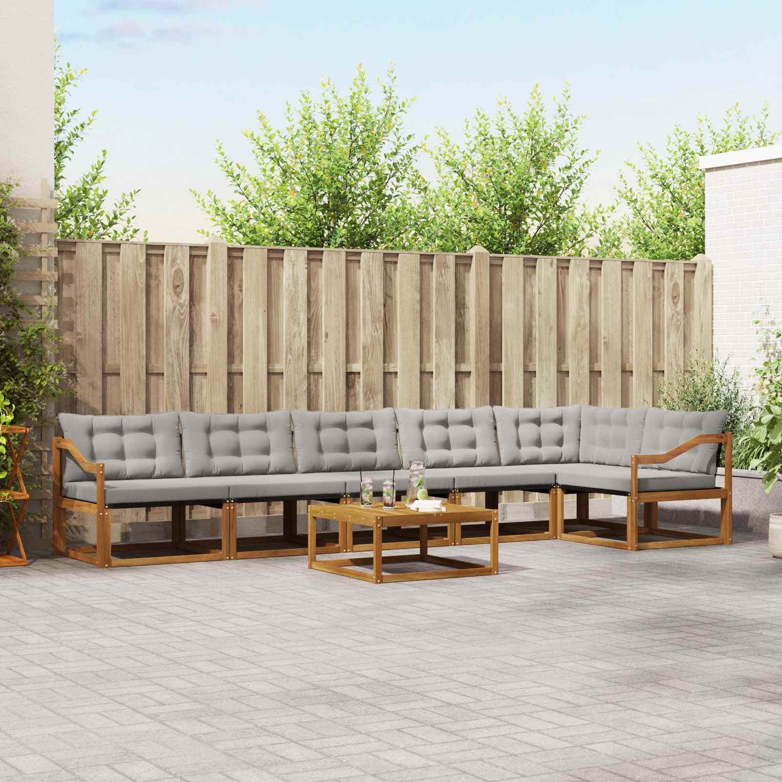 vidaXL Outdoor-Sofagarnitur mit Kissen 7 pcs Natürlich und Hellgrau