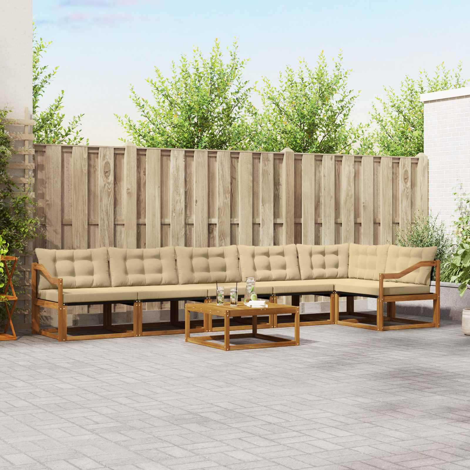 vidaXL Outdoor-Sofagarnitur mit Kissen 7 pcs Natur und Beige