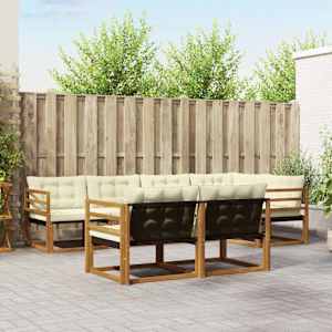 Zunanja garnitura za sedenje z blazino 7 pcs Naravna in smetana