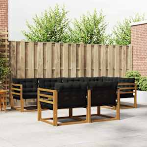 Zunanja garnitura za sedenje z blazino 7 pcs Naravna in črna