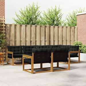 Zunanja garnitura za sedenje z blazino 7 pcs Naravna in črna