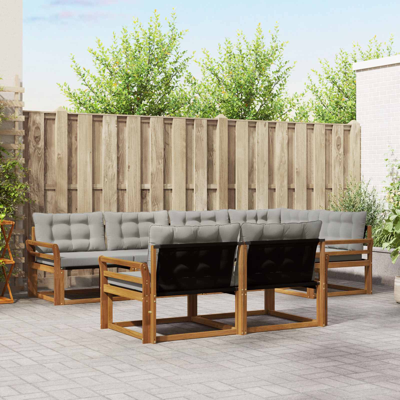 vidaXL Outdoor-Sofagarnitur mit Kissen 7 pcs Natürlich und Hellgrau