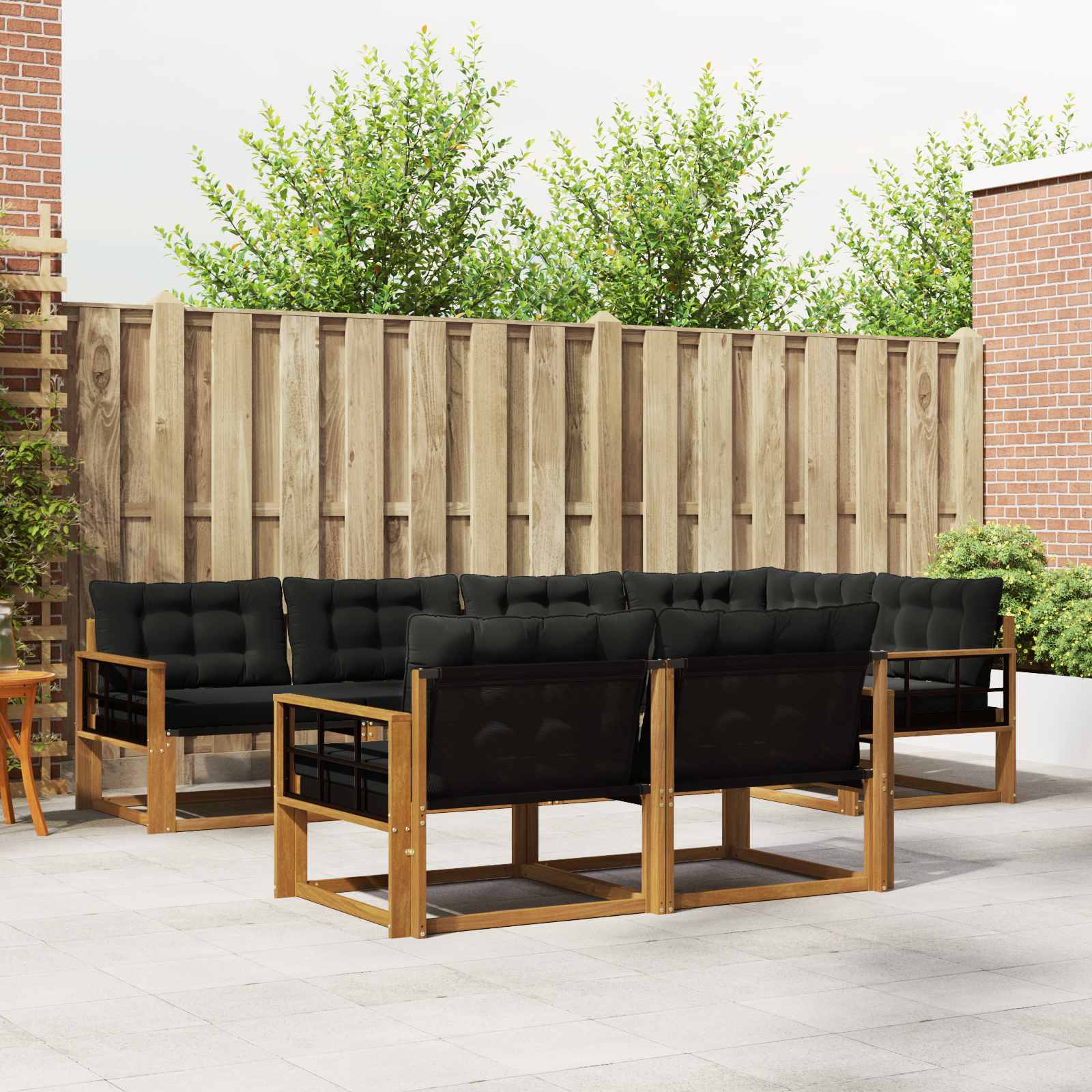 vidaXL Outdoor-Sofagarnitur mit Kissen 7 pcs Natürlich und Schwarz