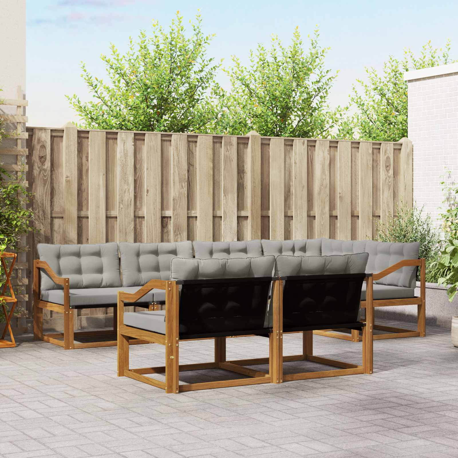 vidaXL Outdoor-Sofagarnitur mit Kissen 7 pcs Natürlich und Hellgrau