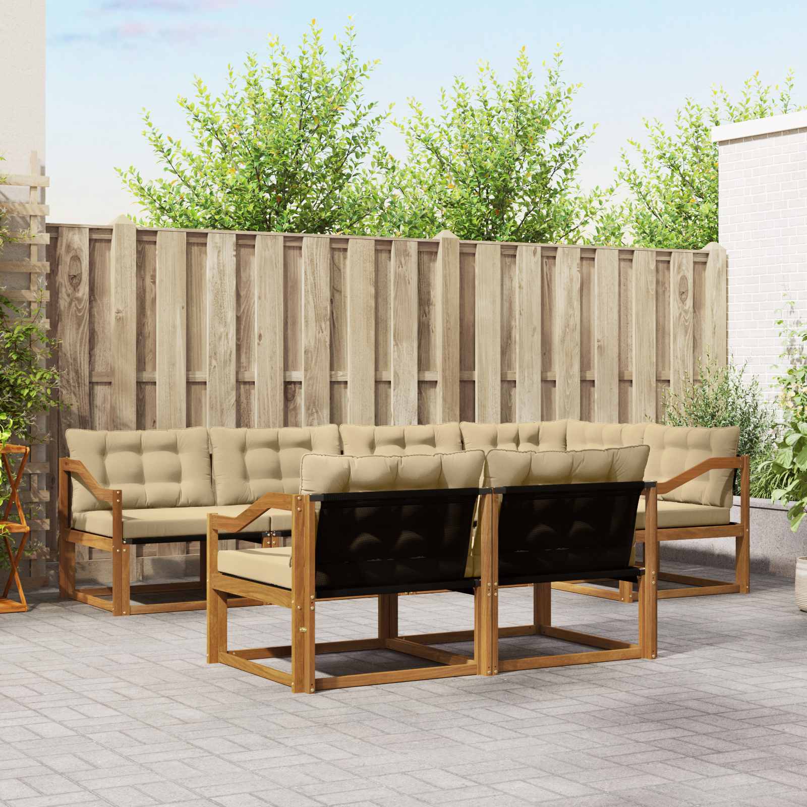 vidaXL Outdoor-Sofagarnitur mit Kissen 7 pcs Natur und Beige