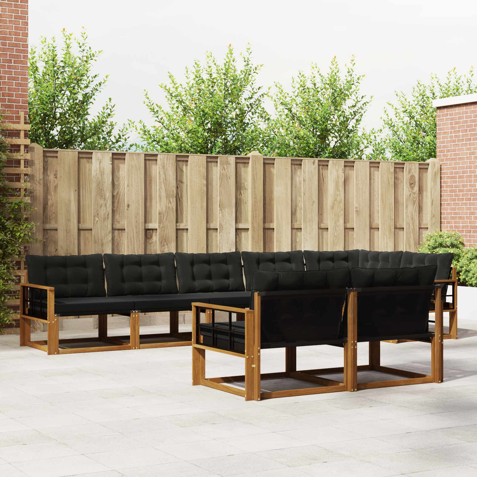 vidaXL Set de canapele de exterior cu pernă 8 pcs Natural și Negru