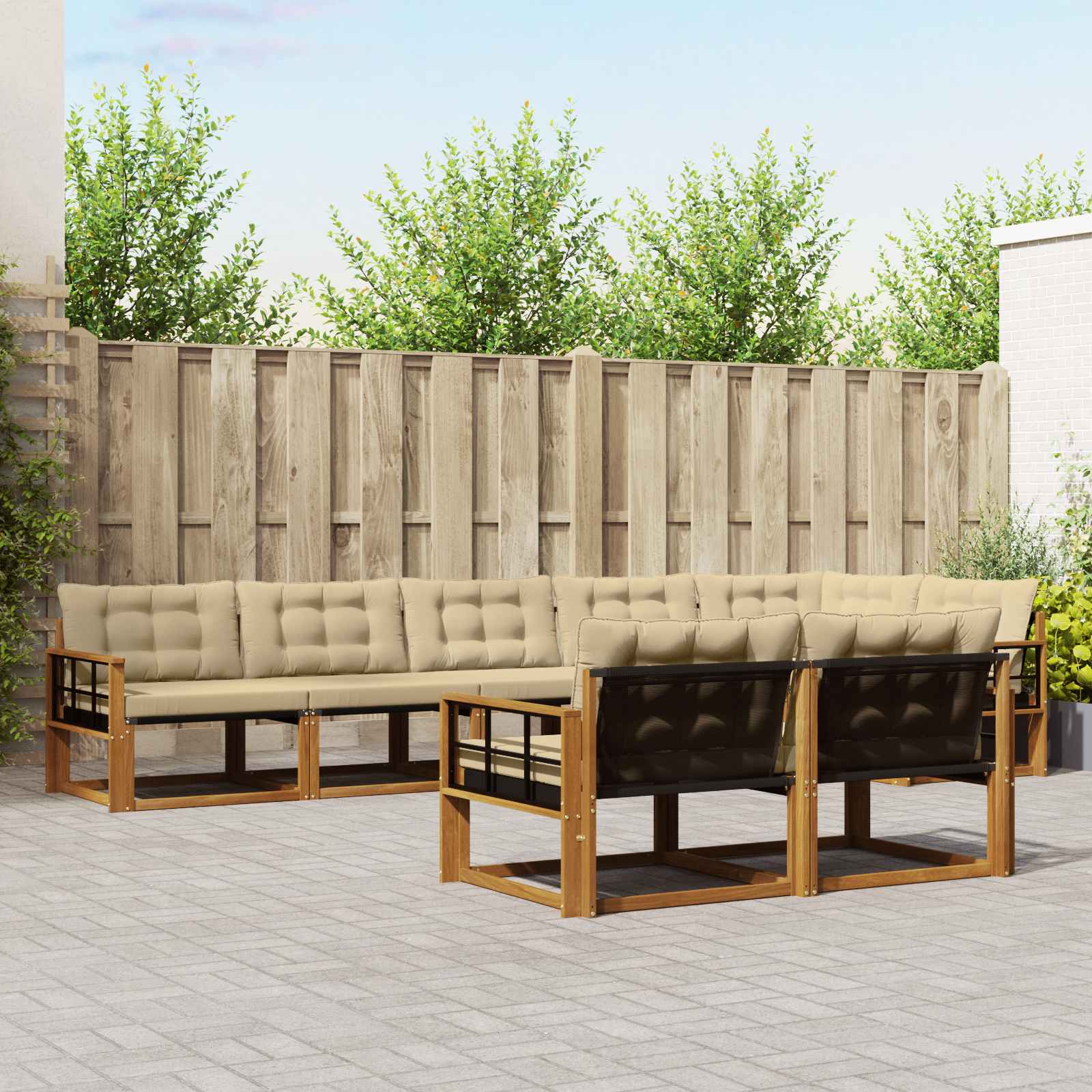 vidaXL Set de canapele de exterior cu pernă 8 pcs Natural și Bej