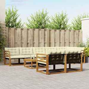 Zunanja garnitura za sedenje z blazino 9 pcs Naravna in smetana