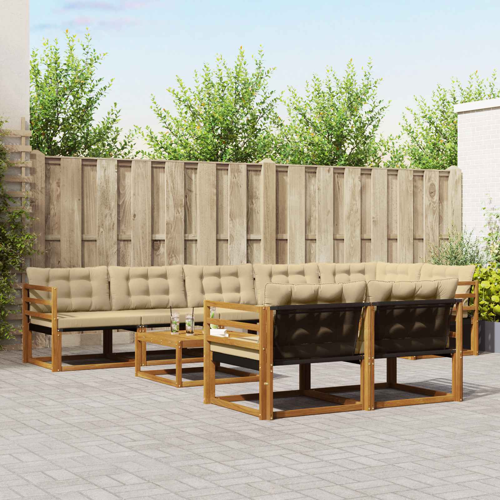vidaXL Set de canapele de exterior cu pernă 9 pcs Natural și Bej