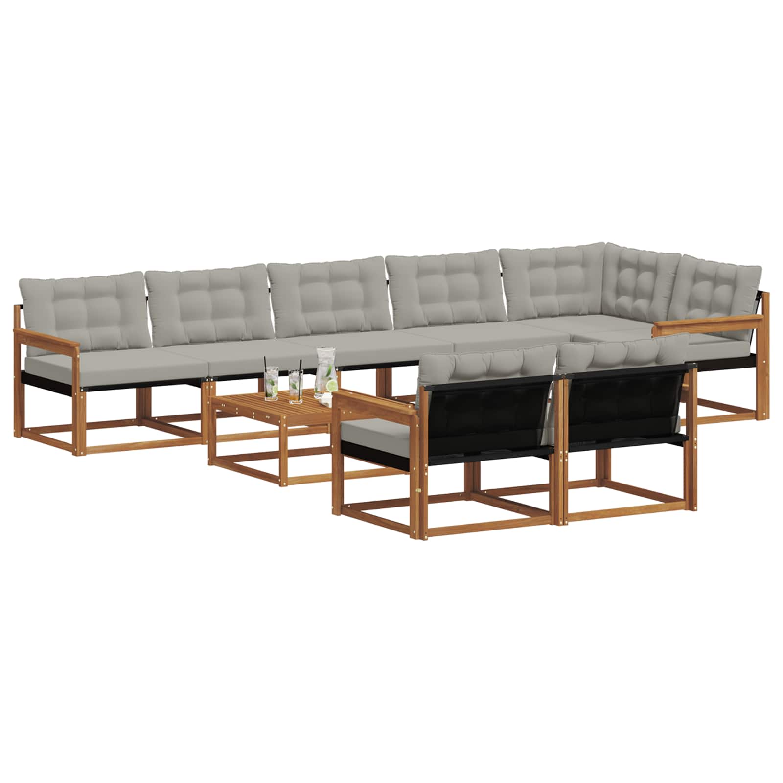 Thumbnail - vidaXL Outdoor-Sofagarnitur mit Kissen 9 pcs Natürlich und Hellgrau