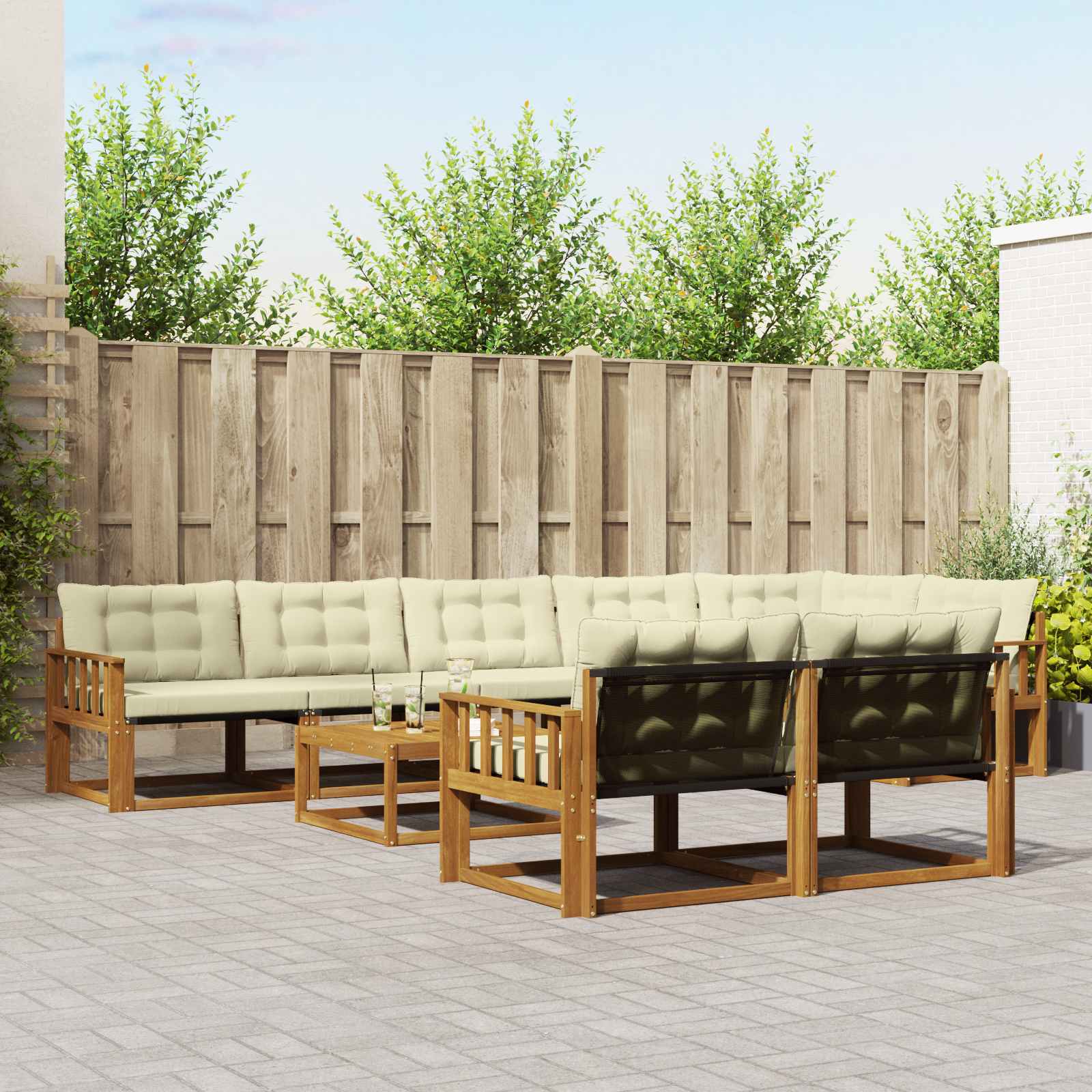 vidaXL Set de canapele de exterior cu pernă 9 pcs Natural și Crem