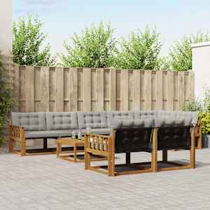 Zunanja garnitura za sedenje 9 pcs Naravna in svetlo siva