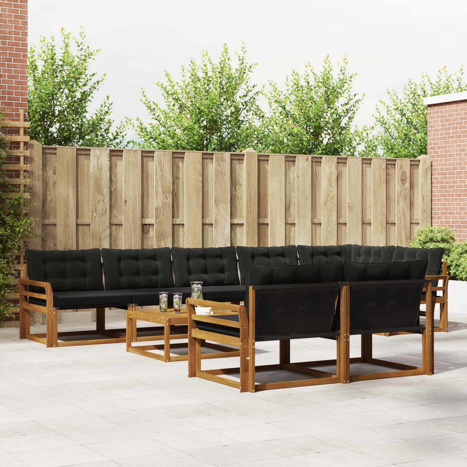 vidaXL Set de canapele de exterior cu pernă 9 pcs Natural și Negru