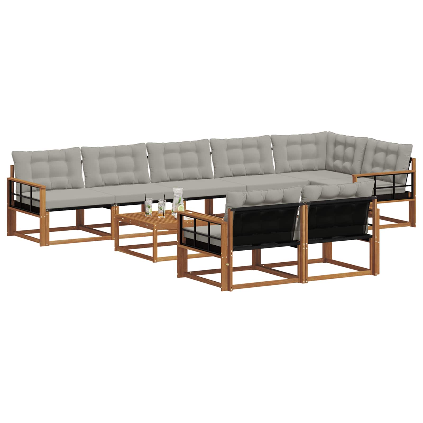 Thumbnail - vidaXL Outdoor-Sofagarnitur mit Kissen 9 pcs Natürlich und Hellgrau