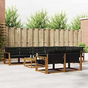 Zunanja garnitura za sedenje z blazino 9 pcs Naravna in črna