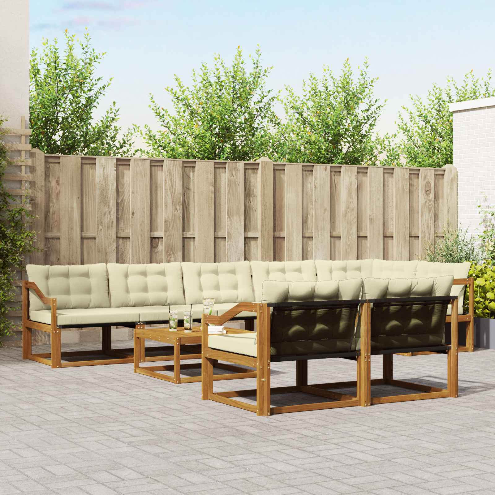 vidaXL Set de canapele de exterior cu pernă 9 pcs Natural și Crem