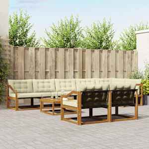 Zunanja garnitura za sedenje z blazino 9 pcs Naravna in smetana