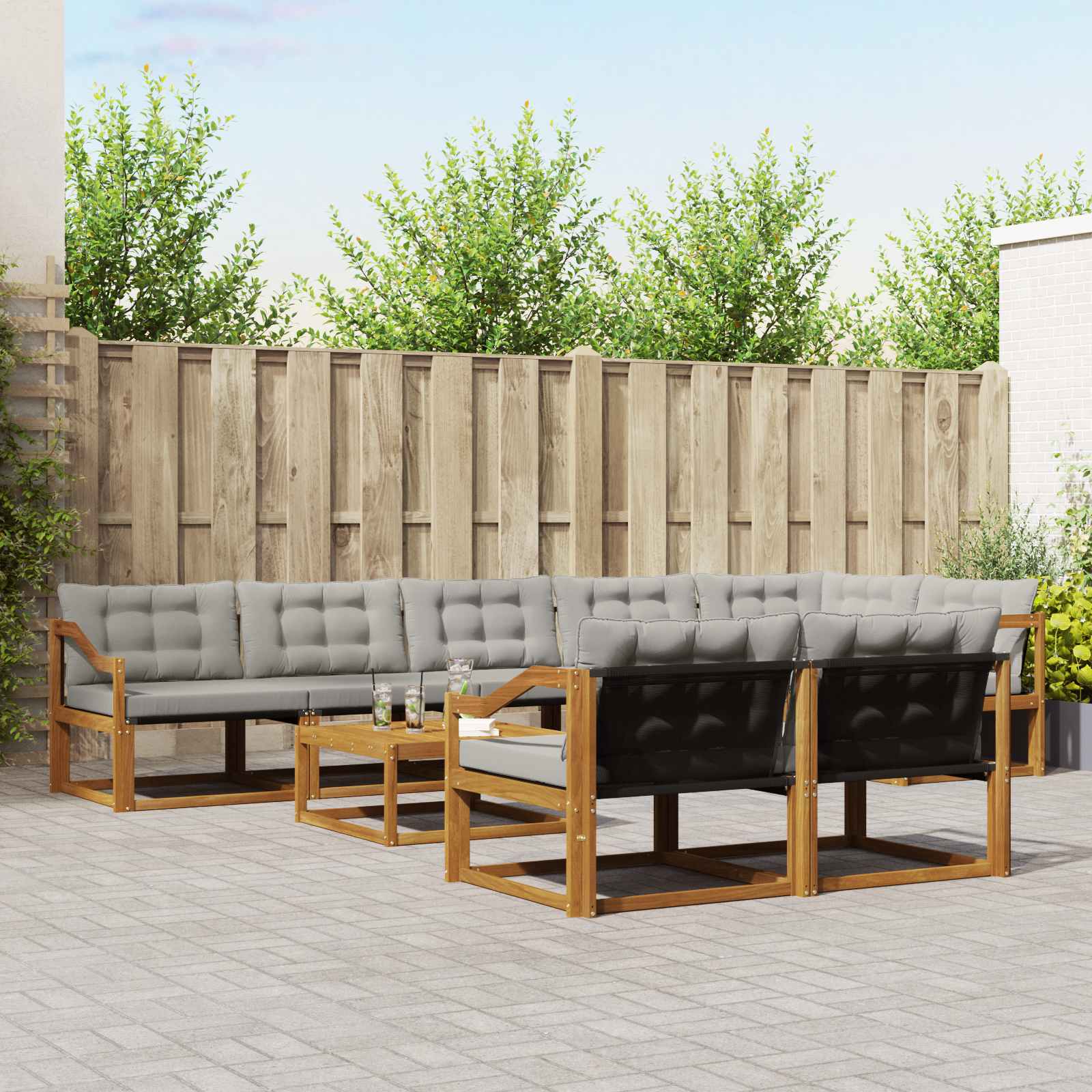 vidaXL Set de canapele de exterior 9 pcs Gri natural și deschis