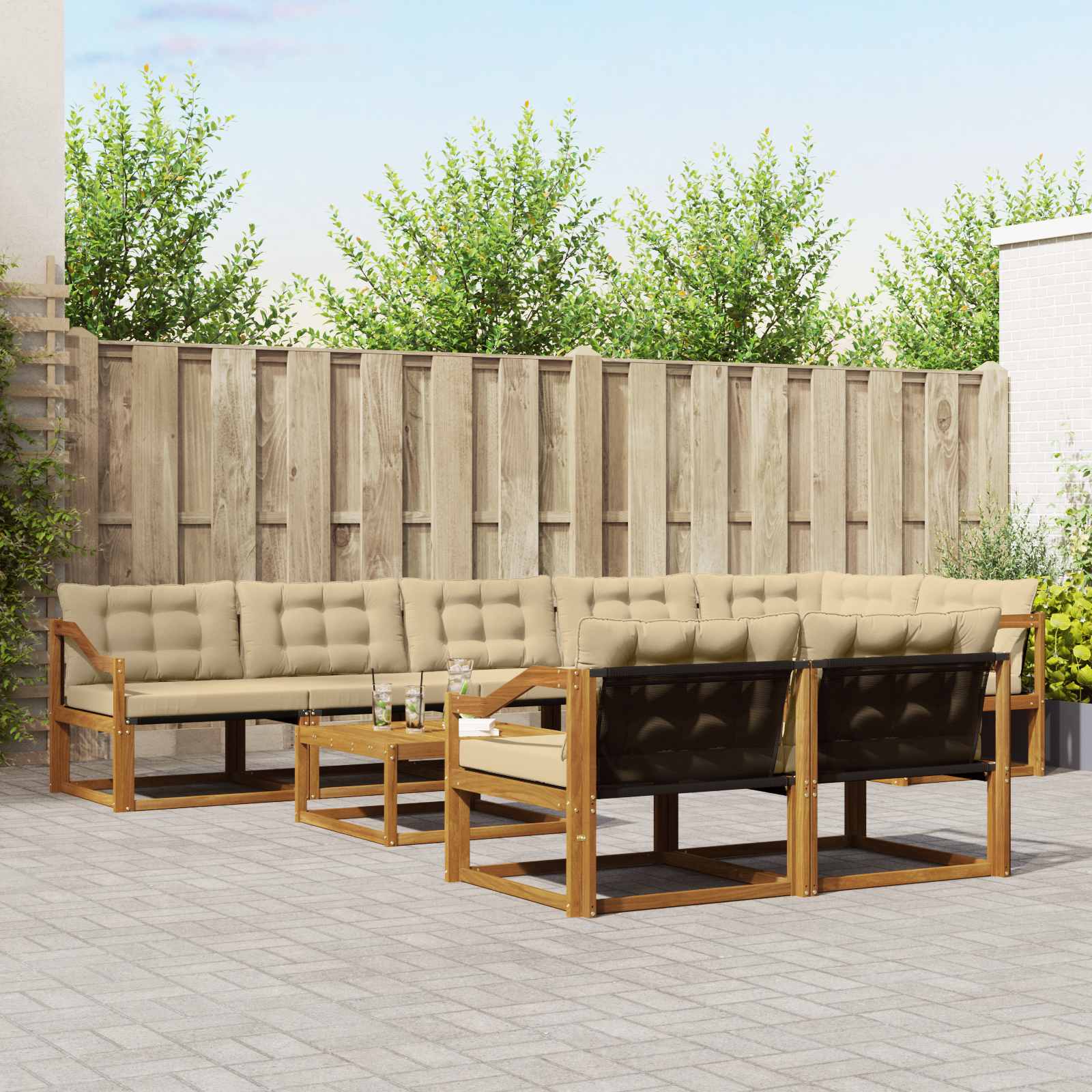 vidaXL Set de canapele de exterior cu pernă 9 pcs Natural și Bej