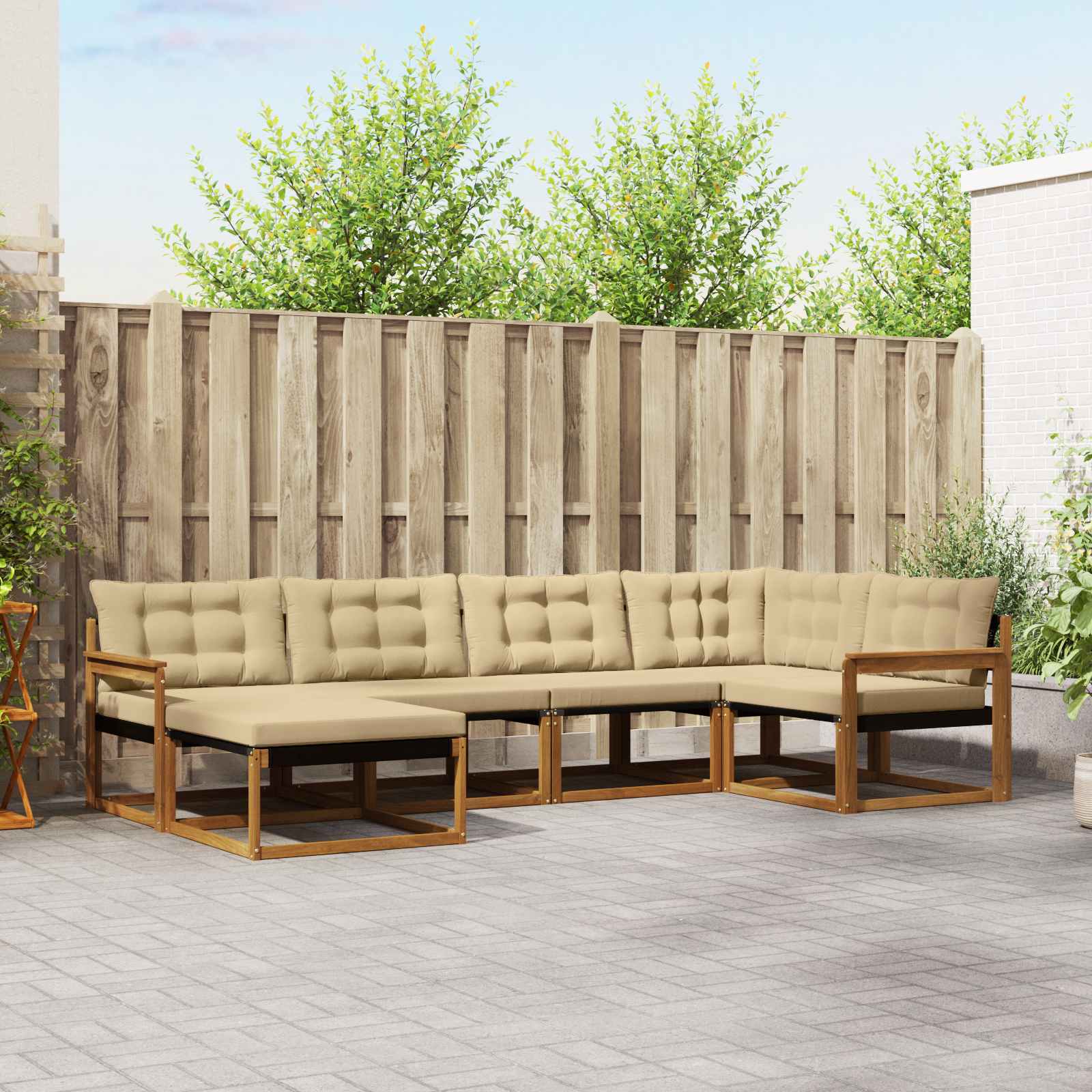 vidaXL Set de canapele de exterior cu pernă 6 pcs Natural și Bej