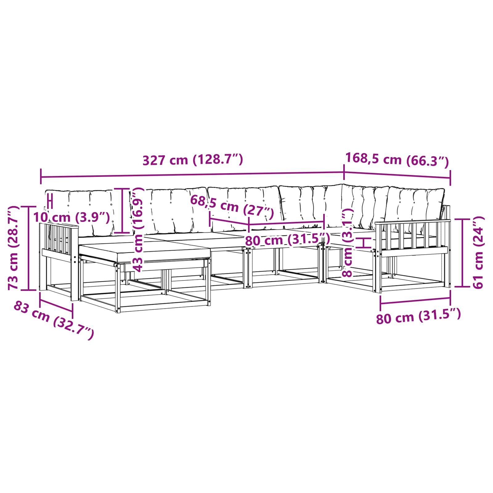Zunanja garnitura za sedenje z blazino 18 pcs Naravna in bež - slika 10