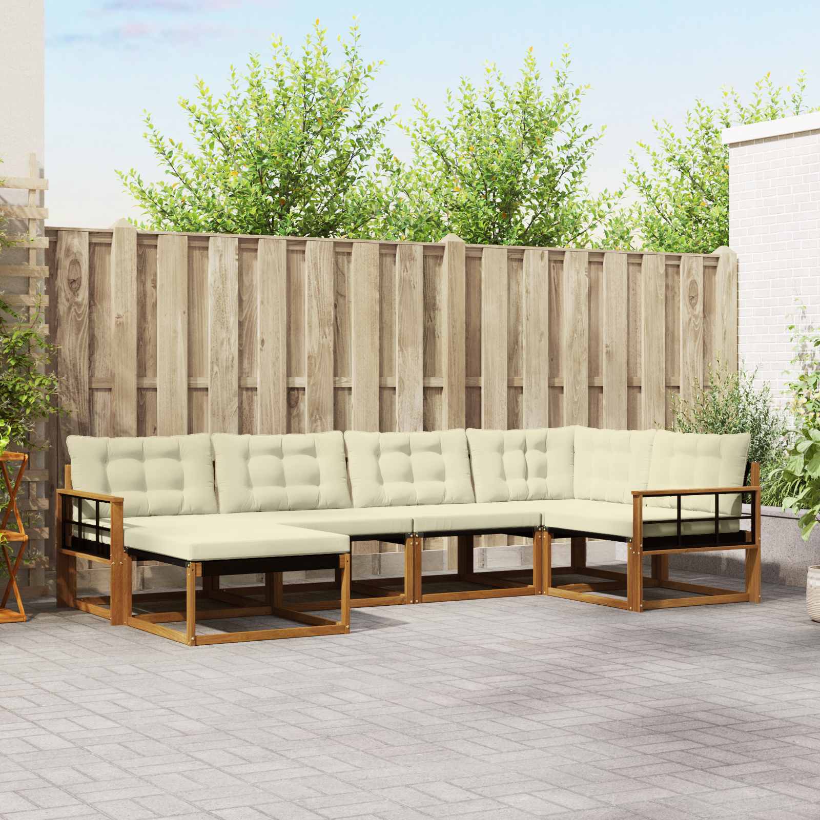 vidaXL Set de canapele de exterior cu pernă 6 pcs Natural și Crem
