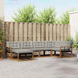 Zunanja garnitura za sedenje 6 pcs Naravna in svetlo siva