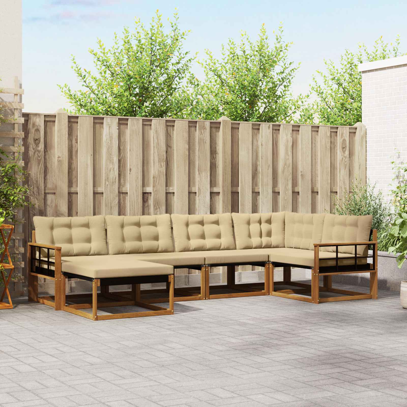 vidaXL Set de canapele de exterior cu pernă 6 pcs Natural și Bej