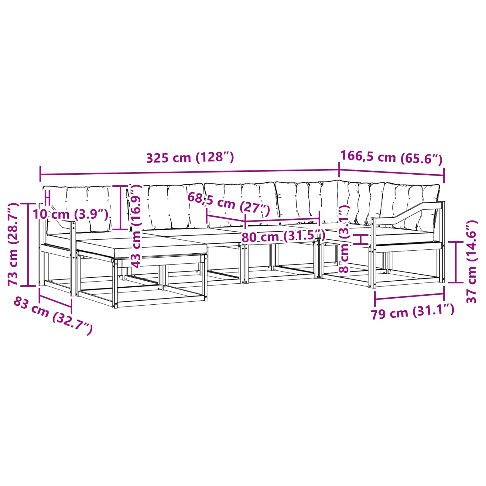 Zunanja garnitura za sedenje 6 pcs Naravna in svetlo siva - slika 10