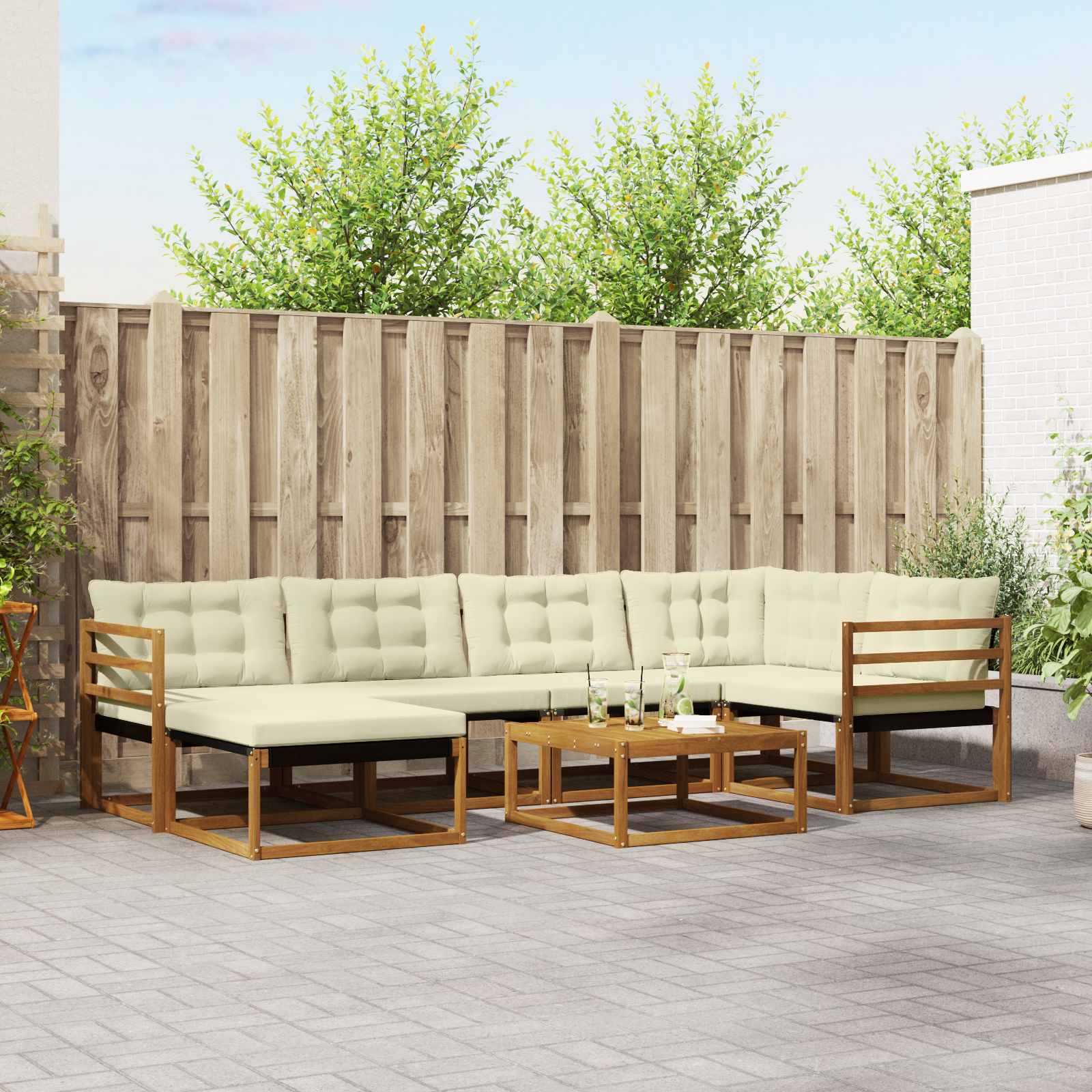 vidaXL Set de canapele de exterior cu pernă 19 pcs Natural și Crem
