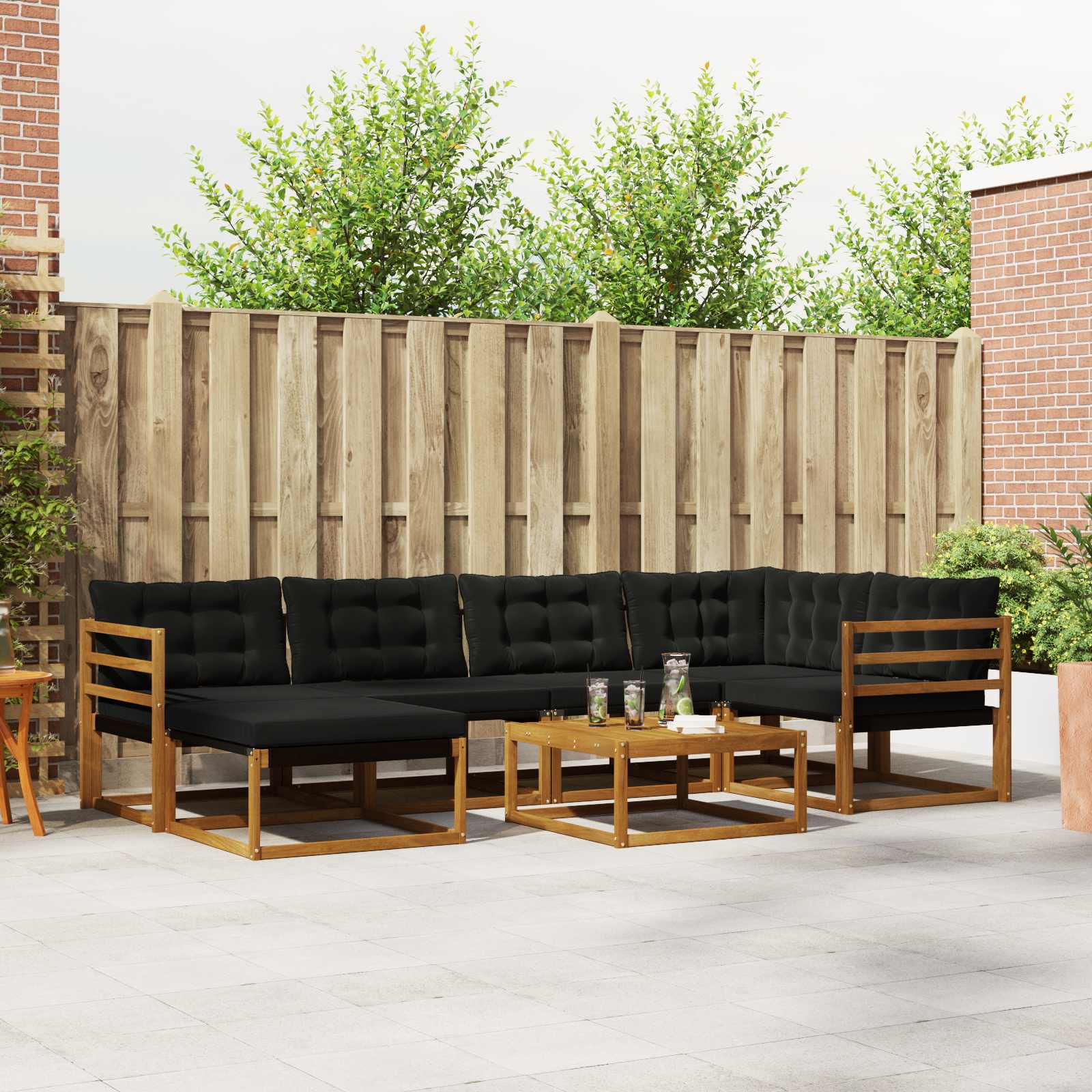 vidaXL Outdoor-Sofagarnitur mit Kissen 19 pcs Natürlich und Schwarz