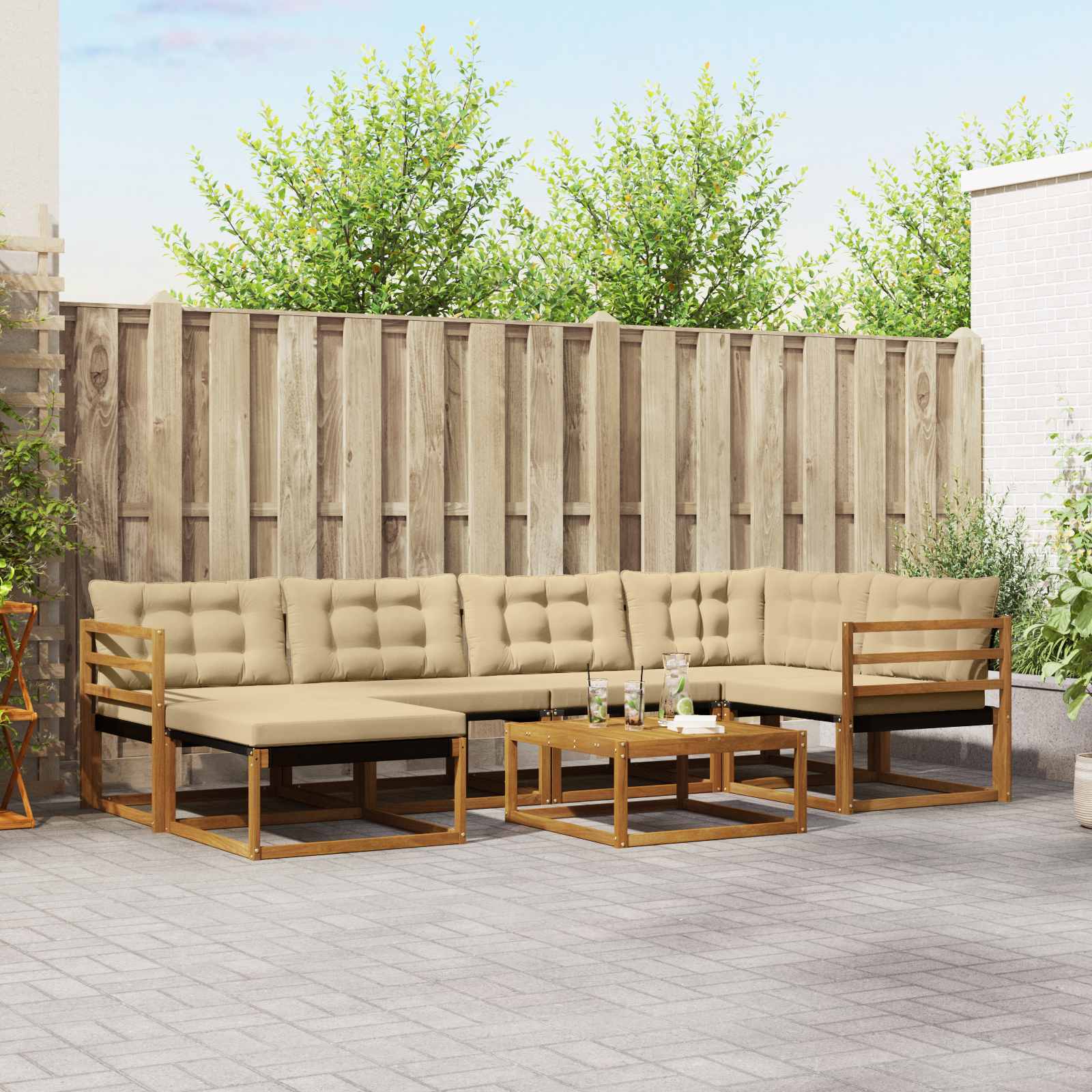 vidaXL Set de canapele de exterior cu pernă 19 pcs Natural și Bej