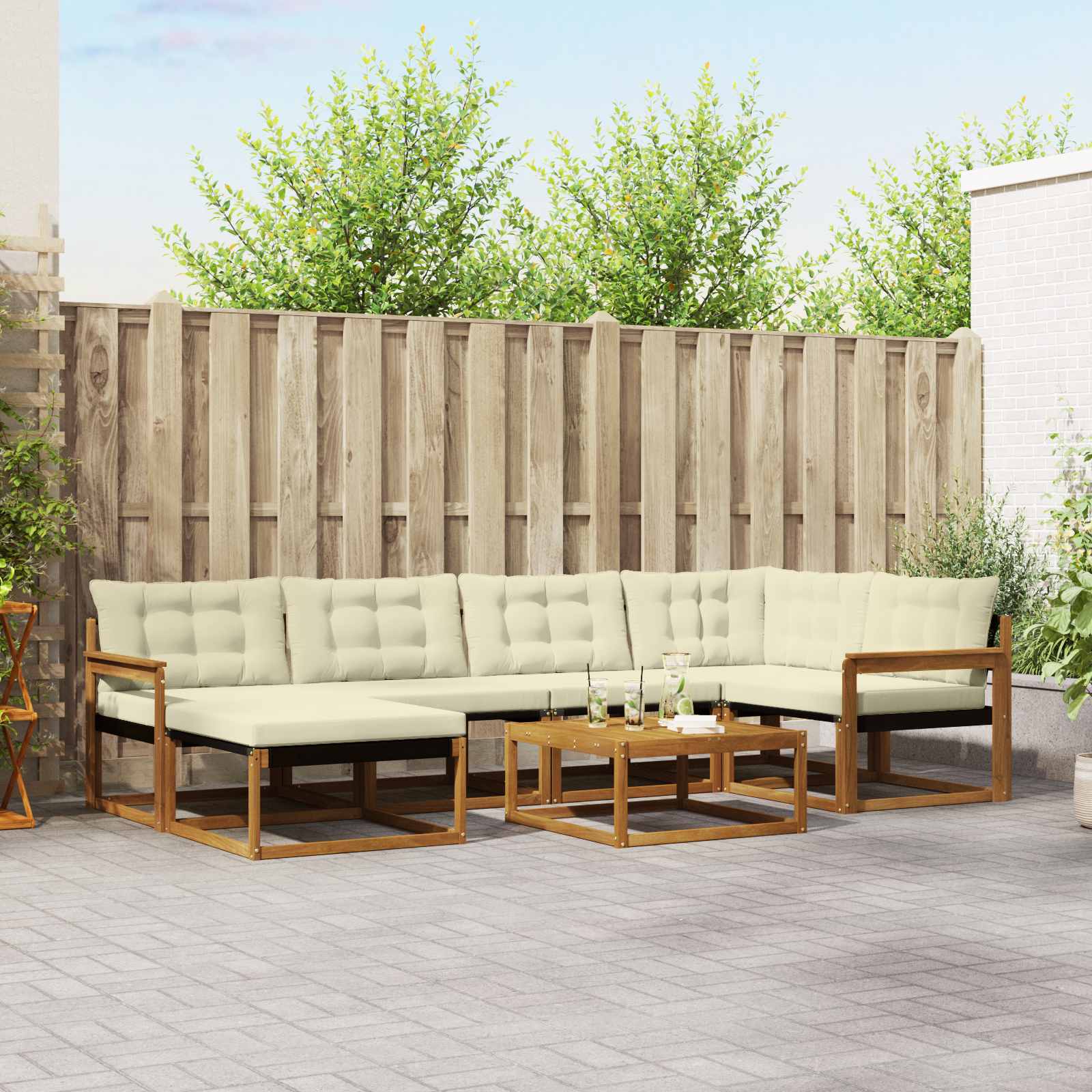 vidaXL Set de canapele de exterior cu pernă 19 pcs Natural și Crem