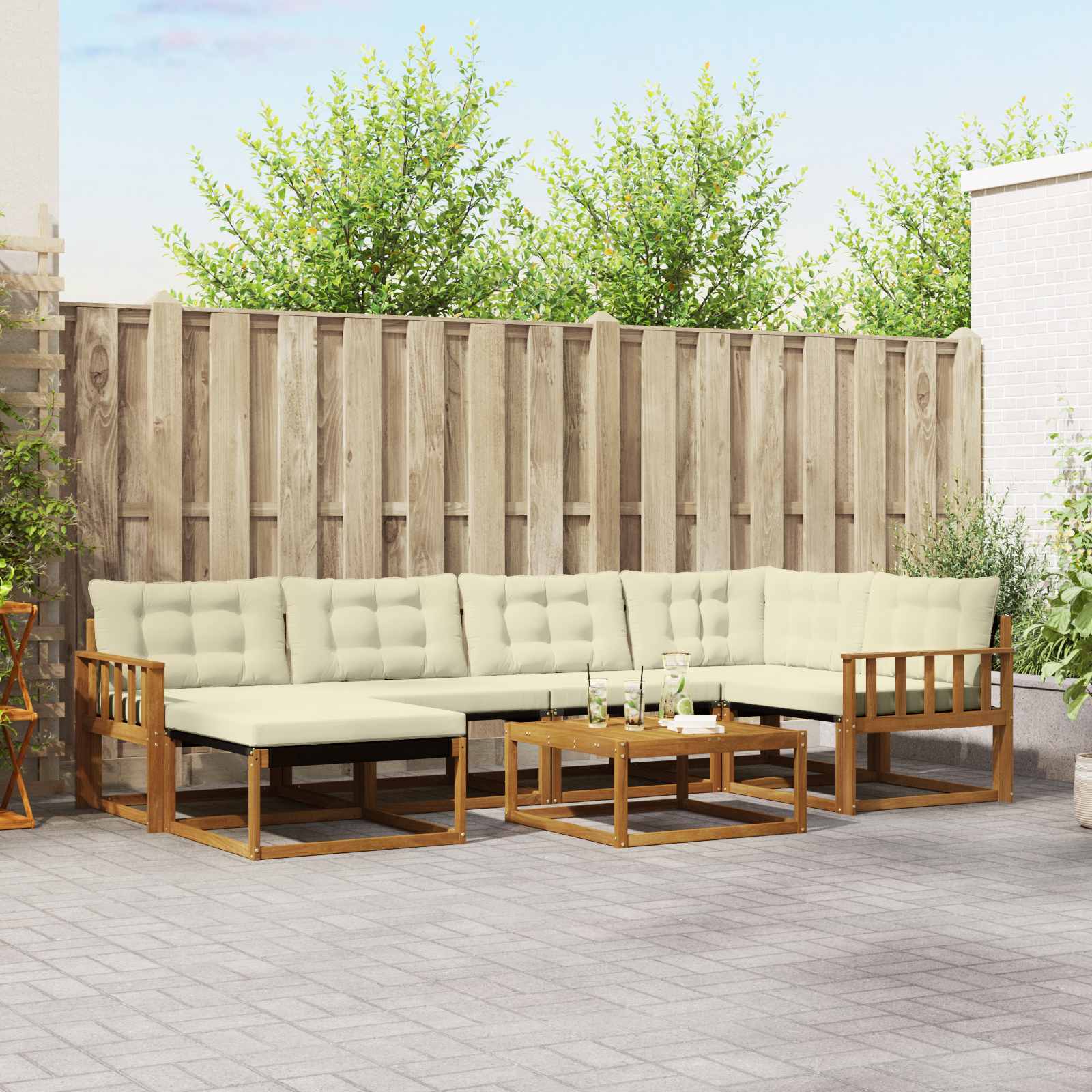 vidaXL Set de canapele de exterior cu pernă 19 pcs Natural și Crem