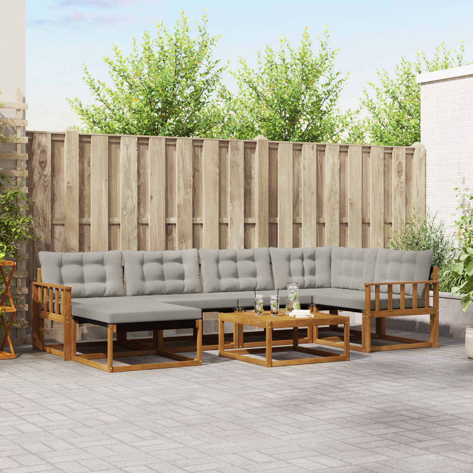 vidaXL Outdoor-Sofagarnitur mit Kissen 7 pcs Natürlich und Hellgrau