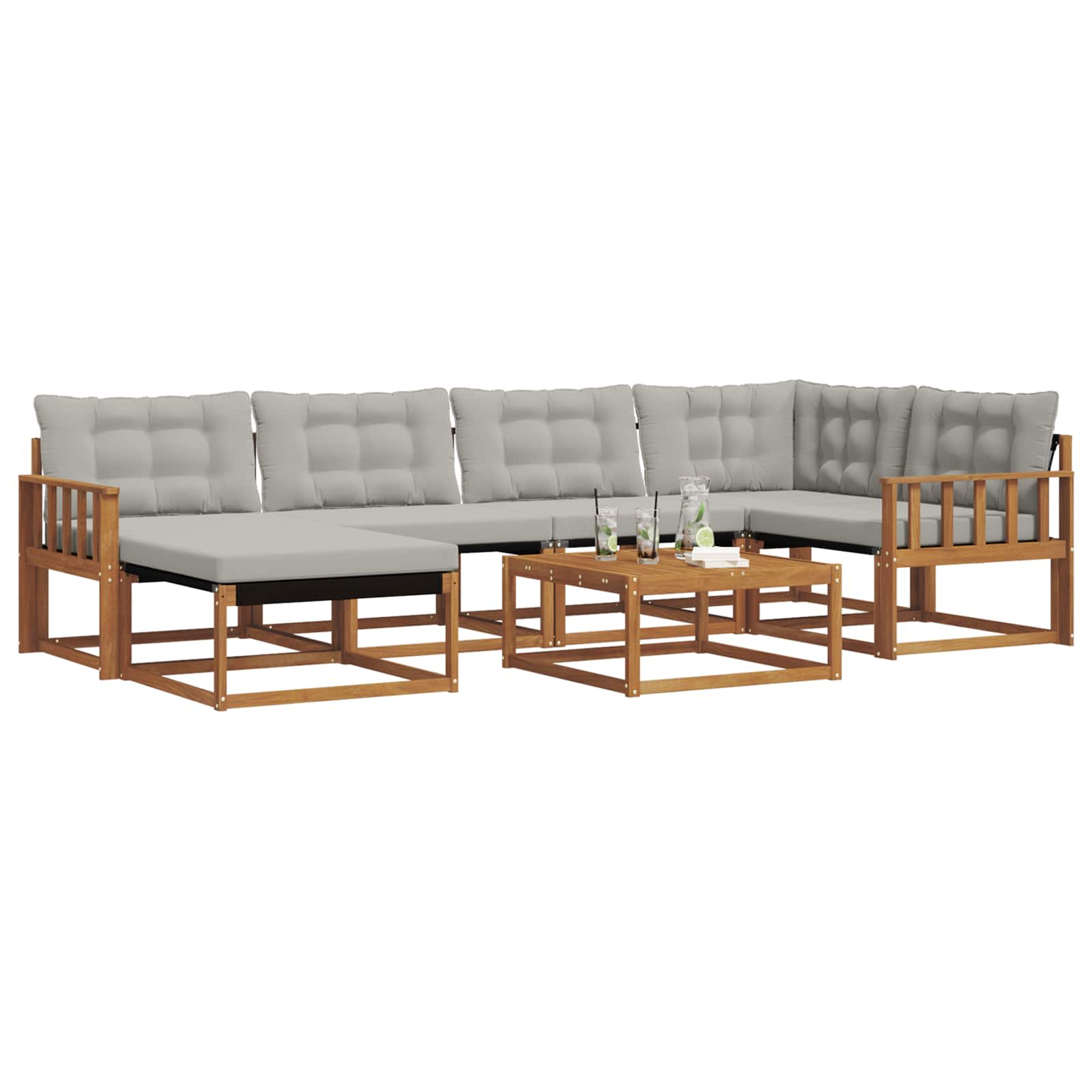 Thumbnail - vidaXL Outdoor-Sofagarnitur mit Kissen 7 pcs Natürlich und Hellgrau