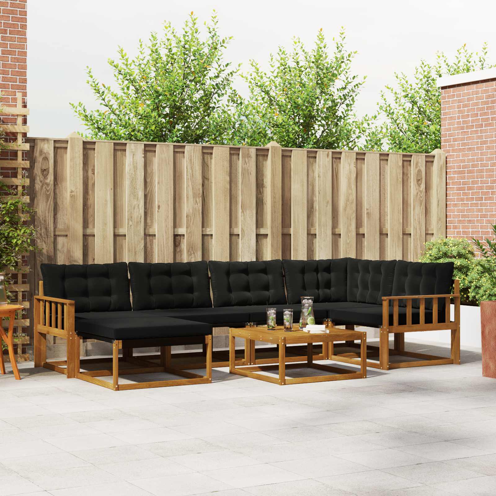 vidaXL Outdoor-Sofagarnitur mit Kissen 19 pcs Natürlich und Schwarz