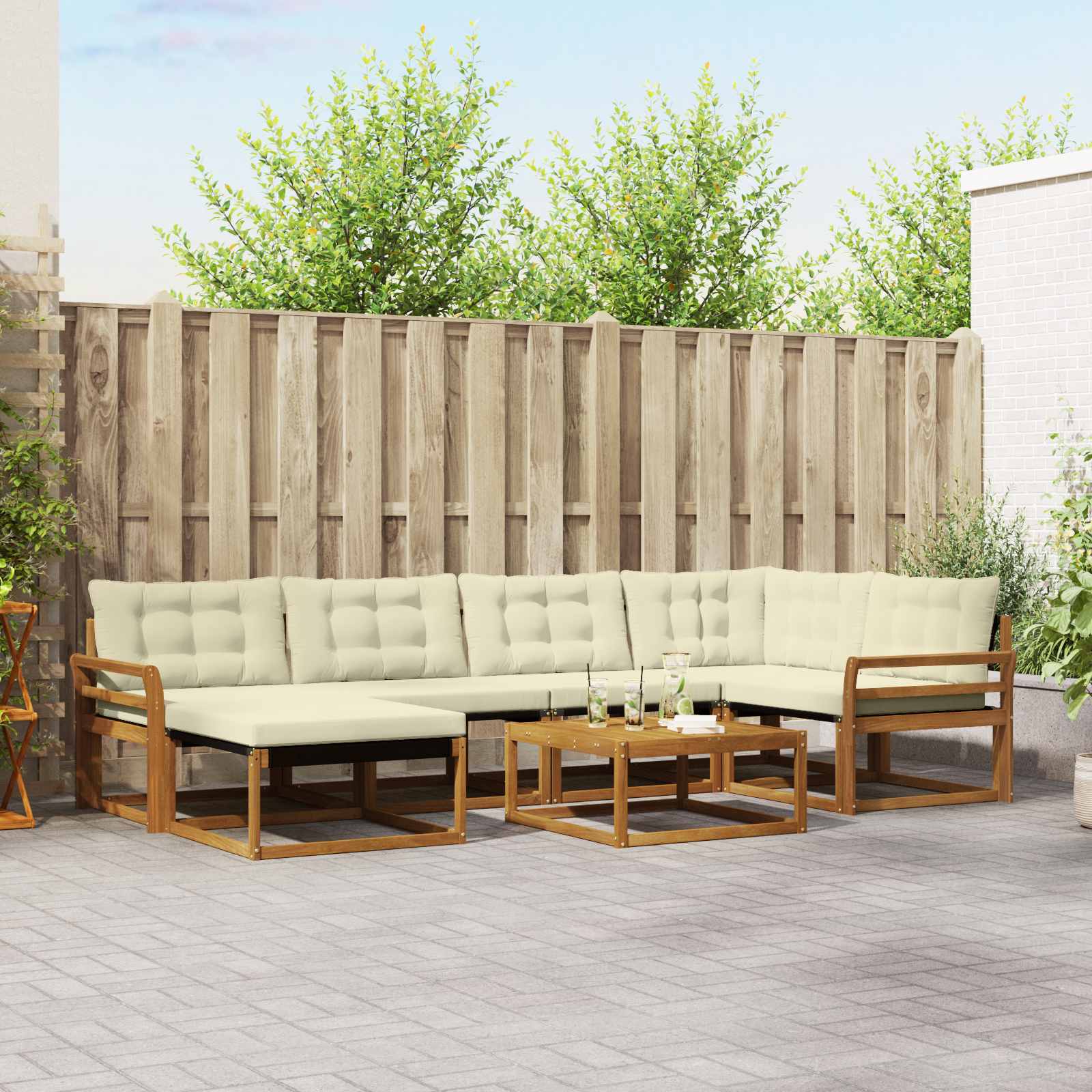 vidaXL Set de canapele de exterior cu pernă 19 pcs Natural și Crem