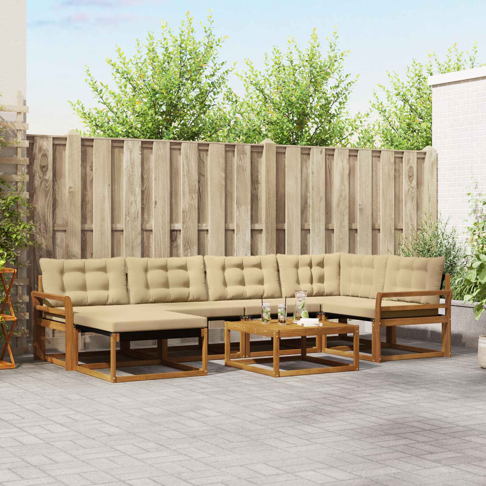 vidaXL Set de canapele de exterior cu pernă 19 pcs Natural și Bej