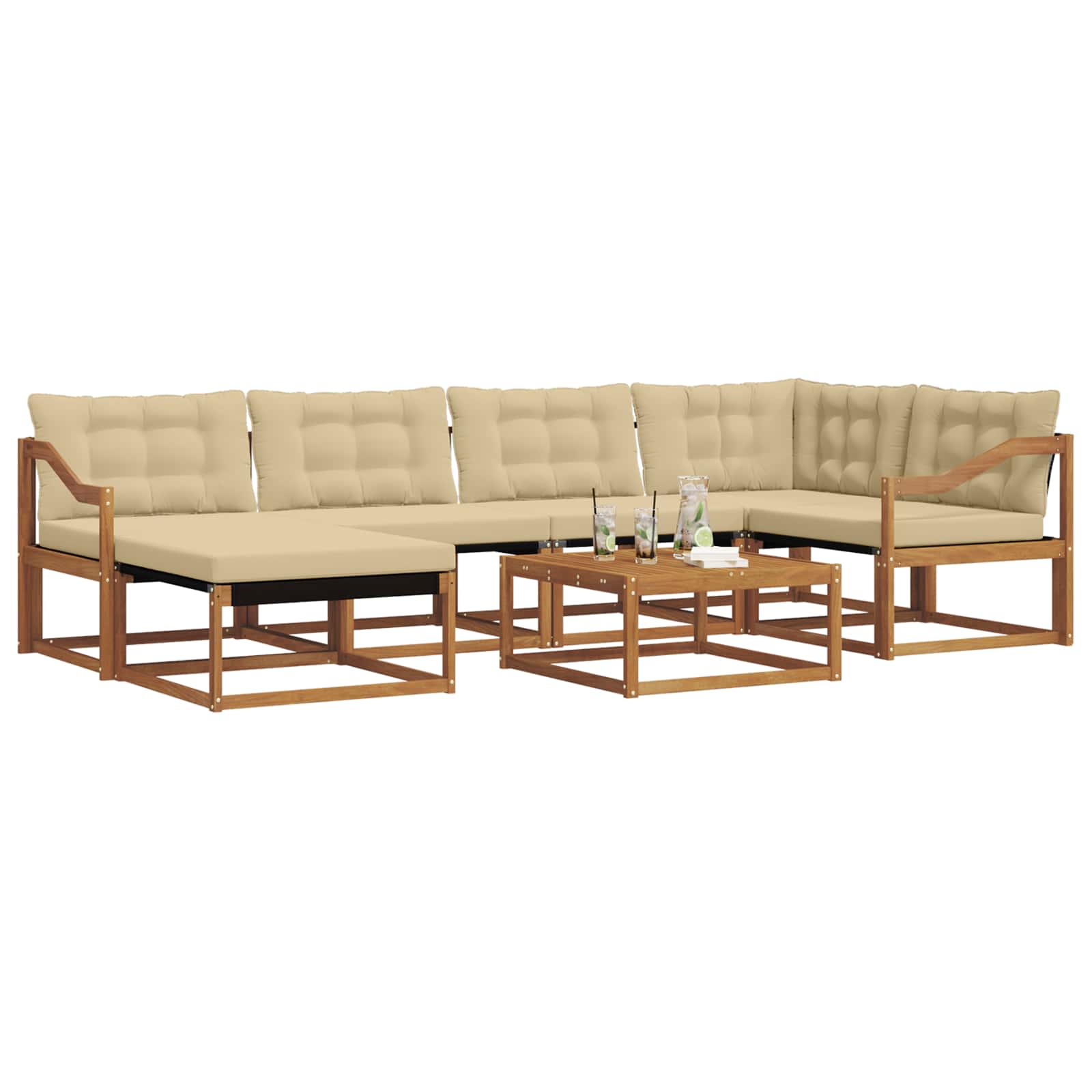 Zunanja garnitura za sedenje z blazino 19 pcs Naravna in bež - slika 3