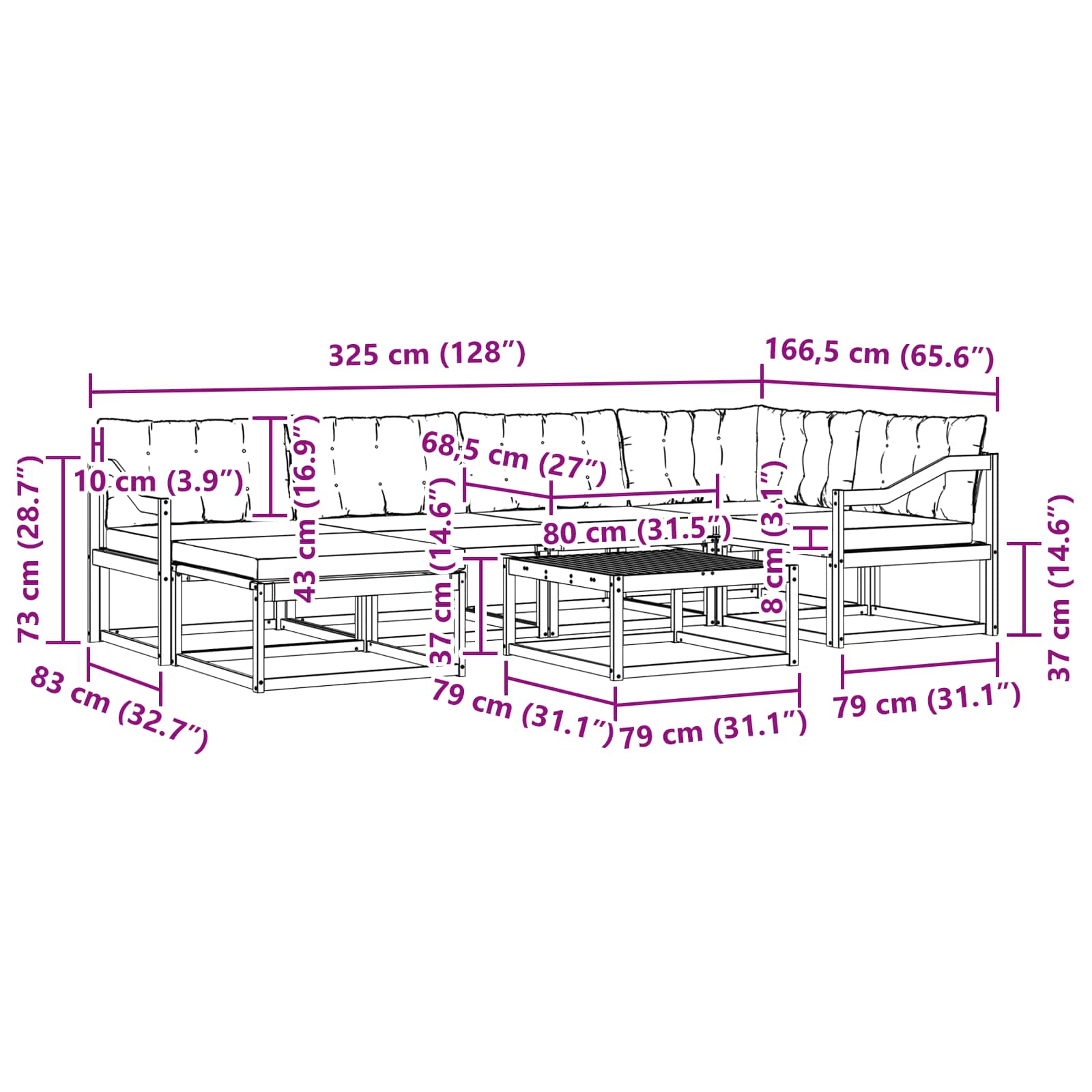 Zunanja garnitura za sedenje z blazino 19 pcs Naravna in bež - slika 12